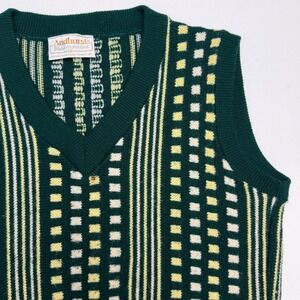 Vintage Preppy Andhurst Sweater Vest L Green Multi Stripe Pattern‎